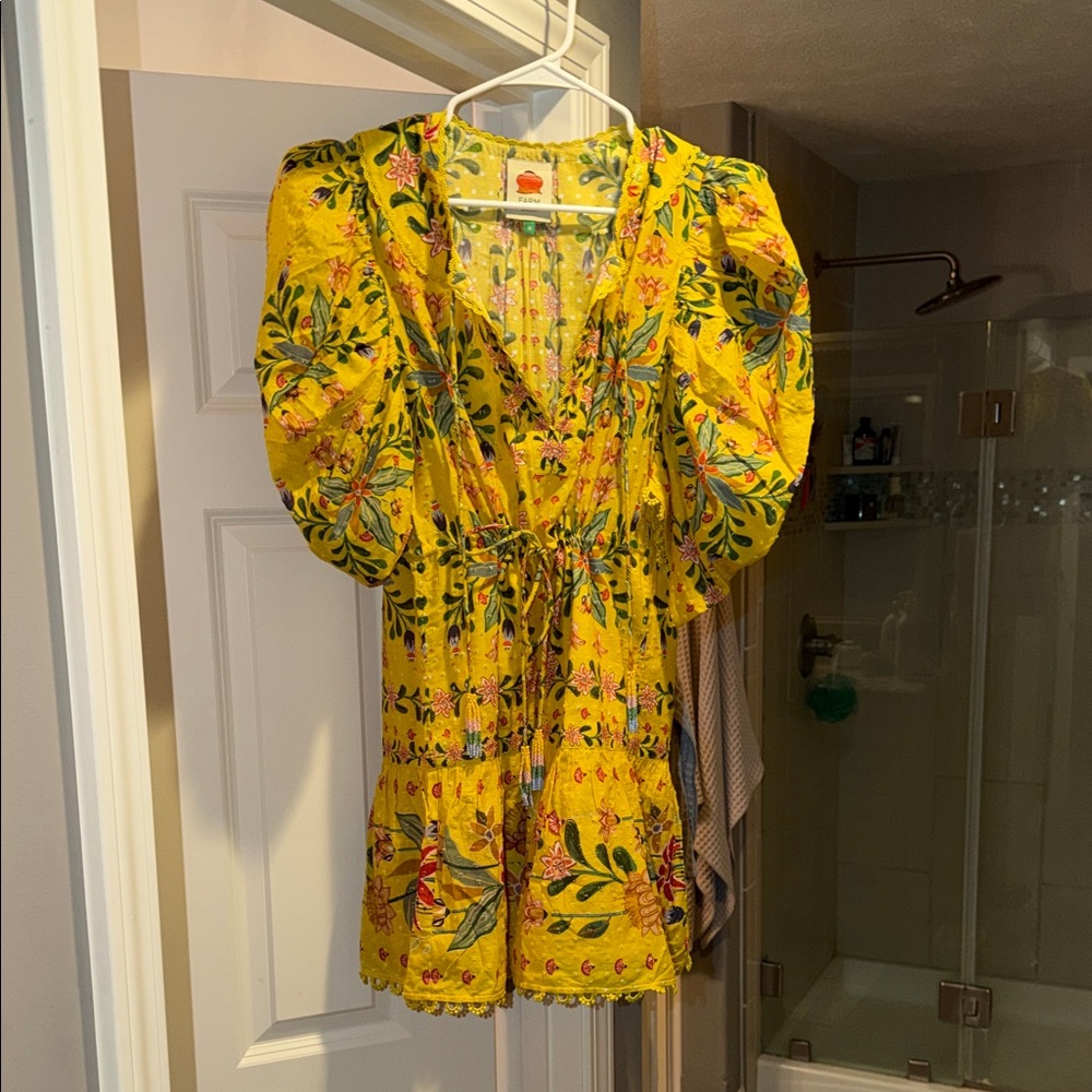 Farm Rio Floral Yellow Puff Sleeve Dress size medium